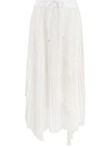 Sacai Pleated Lace Midi Skirt In White