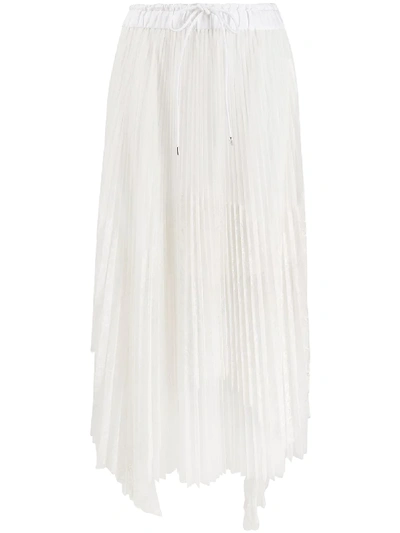 Sacai Pleated Lace Midi Skirt In White