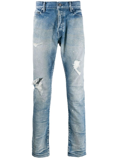 John Elliott Distressed Straight-leg Jeans In Blue