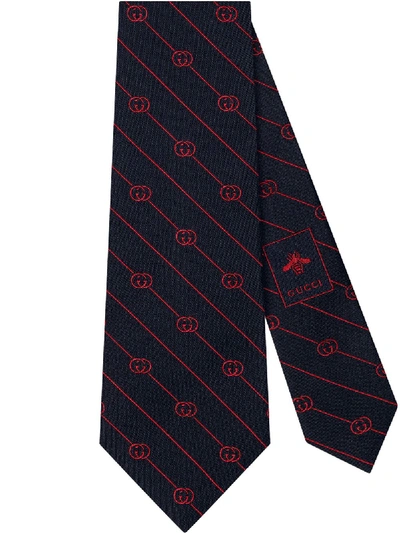 Gucci Gg Logo Print Tie In Blue