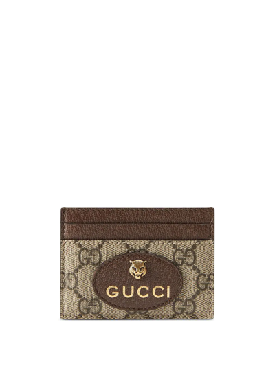 Gucci Gg Supreme 猫头图案卡夹 In Neutrals