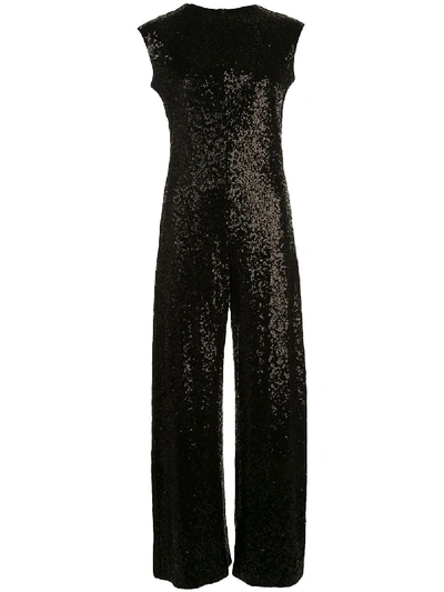 Norma Kamali Overlapping Sequin Sleeveless Jumpsuit In Black