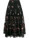 TORY BURCH EMBROIDERED FLORAL PRINT RUFFLED SKIRT