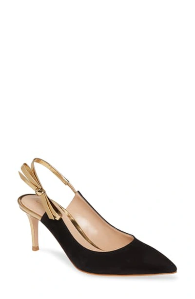 Gianvito Rossi Slingback Pointed Toe Pump In Black/ Gold