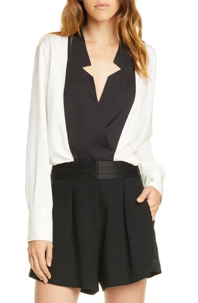 Frame Contrast Inverted Notch Collar Silk Top In Off White