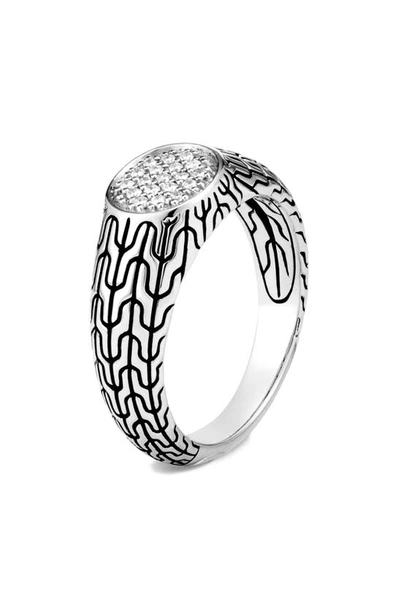 John Hardy Classic Chain Diamond Signet Ring In Sterling Silver