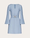 Valentino Crystal-embellished Belted Wool And Silk-blend Crepe Mini Dress In Cloud