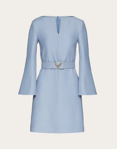 Valentino Crystal-embellished Belted Wool And Silk-blend Crepe Mini Dress In Blue