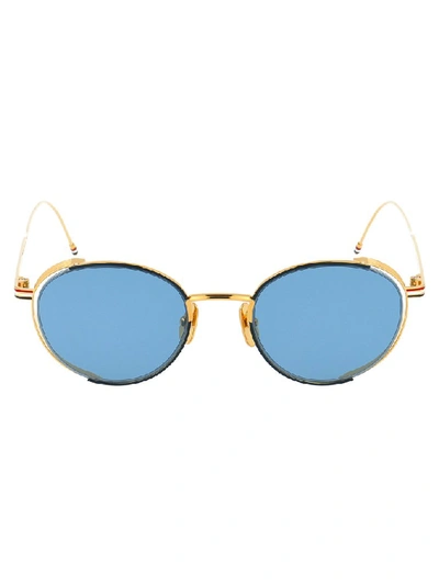 Thom Browne Eyewear Stripe Round Sunglasses In Gold