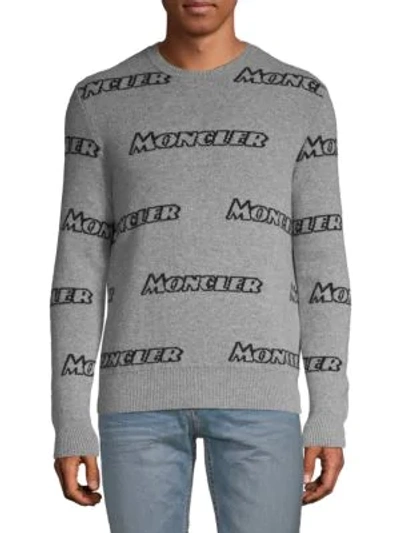Moncler Logo Intarsia Virgin Wool Blend Sweater In Grey