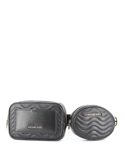 Michael Kors Double-pouch Quilted Leather Belt Bag In Black