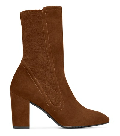 Stuart Weitzman The Fifer 80 Bootie In Coffee Brown Suede With Stretch Elastic