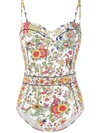 Tory Burch Floral Print Swimsuit In White