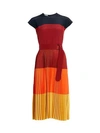 AKRIS PUNTO Colorblock Pleated Midi Dress