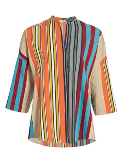 Akris Punto Parasol Striped Cotton Kimono-sleeve Blouse In Parasol Stripe Multi