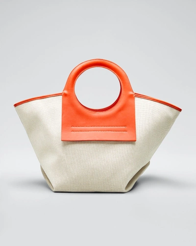 Hereu Canvas Small Cala Tote Bag In Orange/white