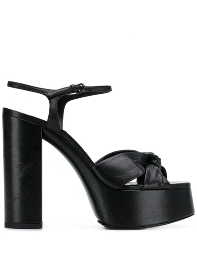 Saint Laurent Bianca Knotted Leather Platform Sandals In Black