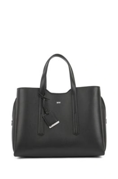 Hugo Boss Soft Tote Bag In Grainy Italian Leather In Black