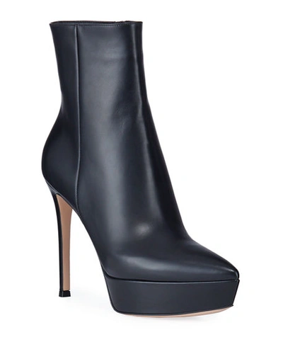 Gianvito Rossi Pointed Platform Zip Booties In Black