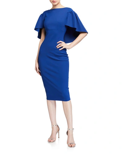 Chiara Boni La Petite Robe High-neck Short-sleeve Cape Dress In Blue
