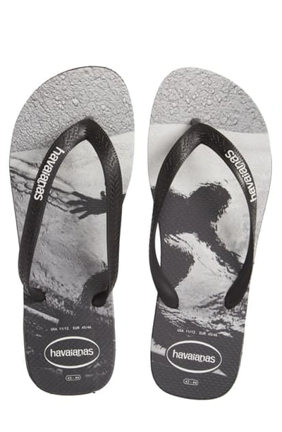 Havaianas Top Photo Print Flip Flop In Black/ Black/ Blue New