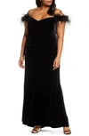 ELIZA J OFF THE SHOULDER FEATHER GOWN,EJ9W4090