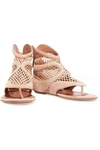 ALAÏA MESH AND SUEDE SANDALS,3074457345618087594