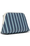 DIANE VON FURSTENBERG LEATHER-TRIMMED STRIPED FAUX RAFFIA COSMETICS CASE,3074457345621434188