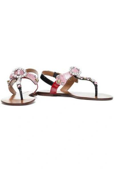 Dolce & Gabbana Woman Embellished Color-block Patent-leather And Ayers Sandals Pink In Multi