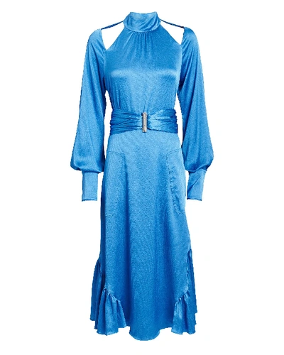 Alexis Calypsa Satin Long-sleeve Flare Dress In Blue-med