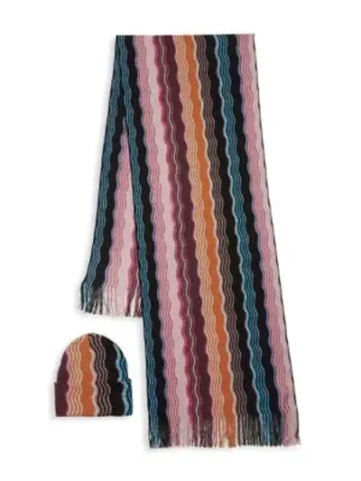 Missoni Wavy Lines Hat & Scarf Gift Set In Pink Multi