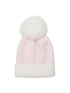 Adrienne Landau Fox Fur Pom-pom Colorblock Beanie In White Pink