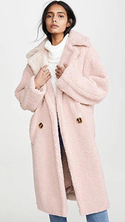 Apparis Daryna Double-breasted Sherpa Coat In Blush