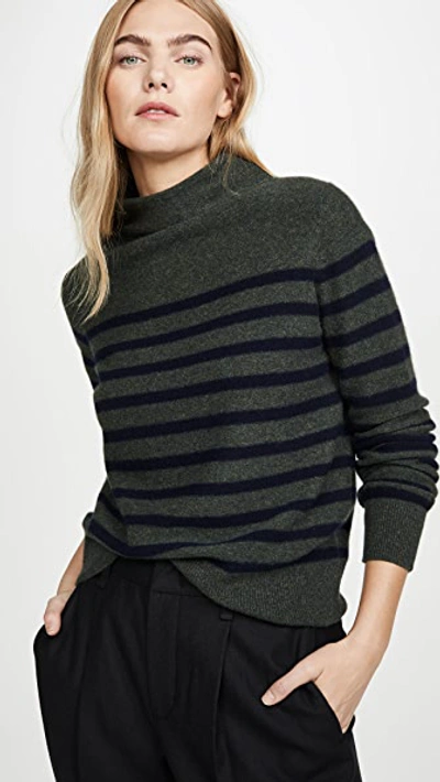 Vince Brenton Stripe Cashmere Sweater In Heather Moss/ Coastal