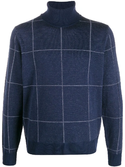 Canali Checked Jumper In Blue