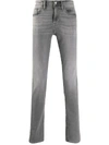 Frame Slim-fit Stonewashed Jeans In 灰色