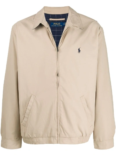 Polo Ralph Lauren Embroidered Logo Zip-up Jacket In Beige