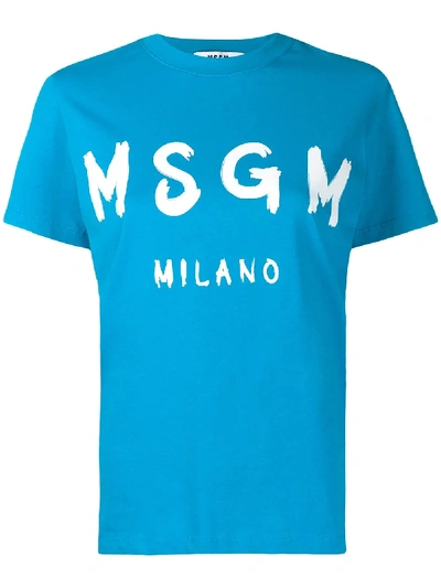 Msgm Brushed Logo Print T-shirt In 蓝色