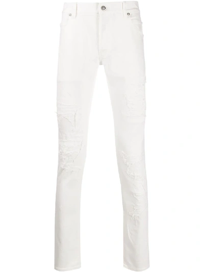 Balmain Distressed Slim-fit Jeans In White