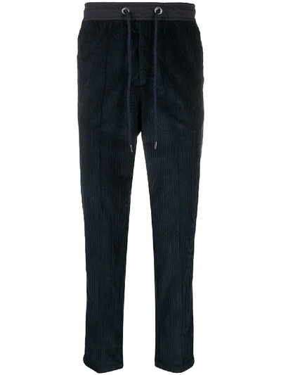 Entre Amis Textured Woven Trousers In Blue