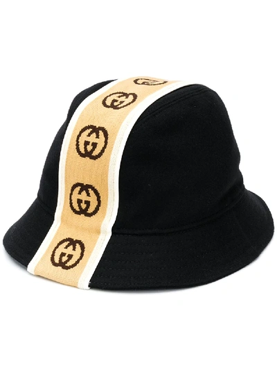 Gucci Interlocking G Stripe Bucket Hat In 黑色