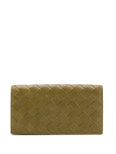 Bottega Veneta Leather Woven Wallet In Green