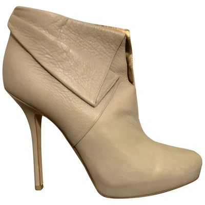 Pre-owned Blumarine Leather Ankle Boots In Beige