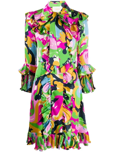 La Doublej X Mantero Abstract Print Ruffle Dress In Pink