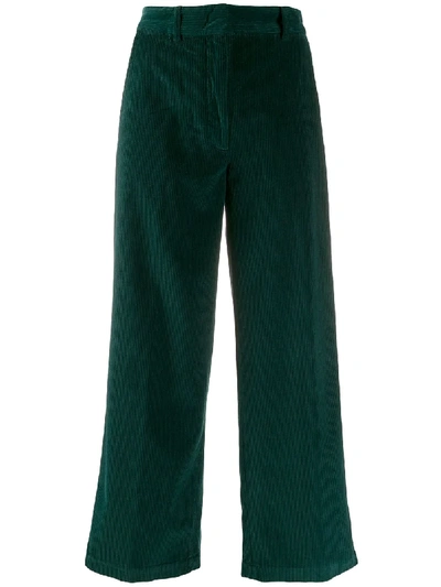 Aspesi Corduroy Wide-leg Trousers In Green
