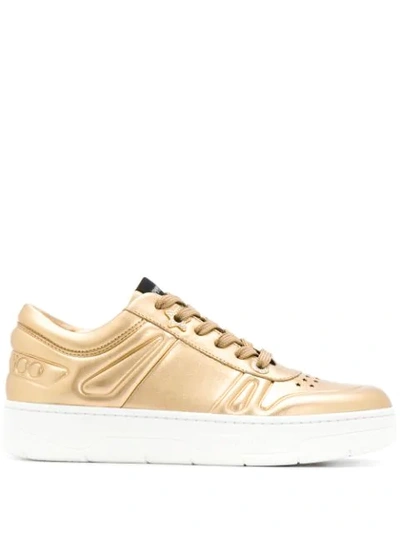 Jimmy Choo Hawaii Metallic-leather Low-top Trainers In Gold