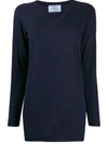 Prada Long-length Knitted Jumper In Blau
