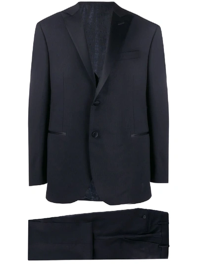 Corneliani Striped Three-piece Suit In Blue