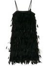 Prada Feather-embellished Slip Dress In Schwarz