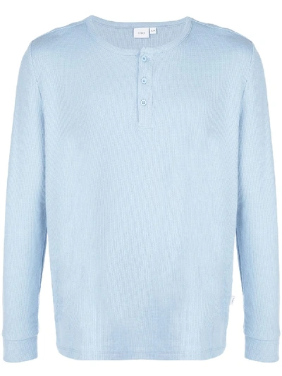 Onia Miles Waffle Knit Henley Jumper In Blue